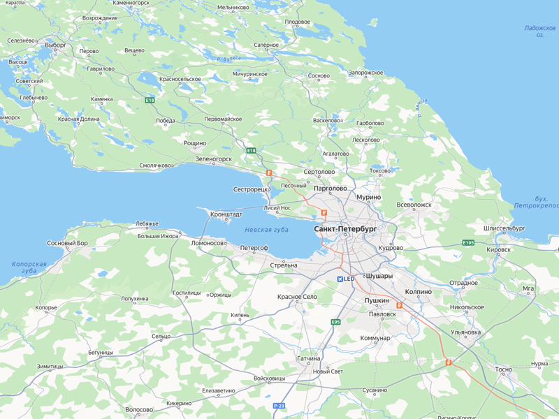 Карта зон доставки бетона по Санкт-Петербургу и Ленинградской области с указанием расположения заводов